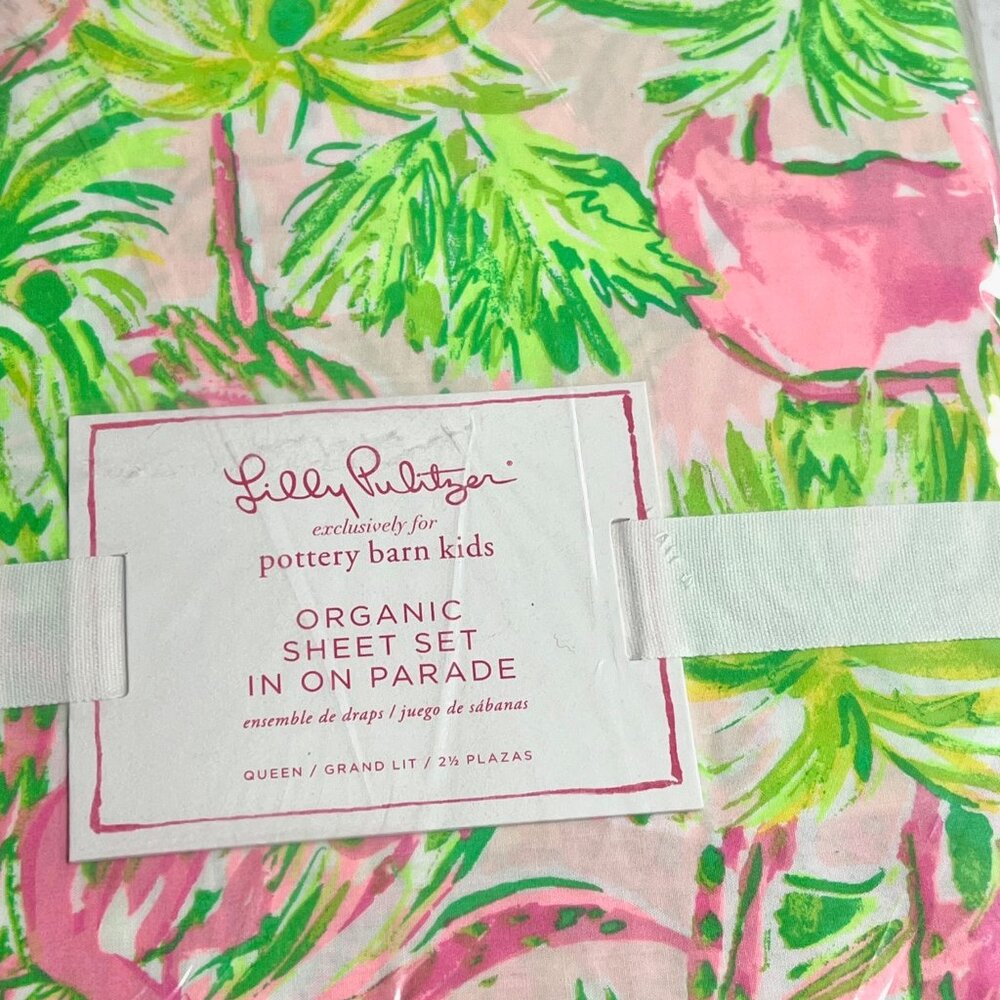 New Lilly Pulitzer Queen Sheet Set -Organic - On Parade - Pottery Barn Kids